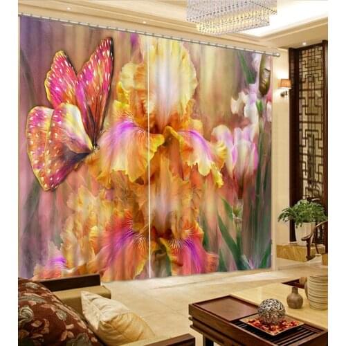 High quality custom 3d curtain Painting oil painting flower butterfly Blackout Window Drapes 3D Curtains For Living room