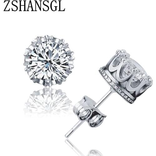 High Quality Silver color Princess Crown Luminous Clear CZ Stud Earrings for Women Fashion Jewelry Bricos Star Earrings