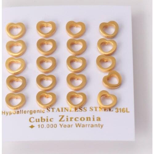 10 Pairs Love Heart Stud Earrings Stainless Steel Gold Simple Fashion for Women Student Teen Girls Piercing Jewelry Accessories
