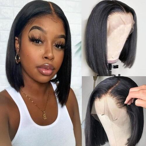 Straight Bob Human Hair Wigs 13x4 Lace Frontal Remy Hair Pre Pluck 4X4 Lace Closure Bob Wigs Straight Short Bob