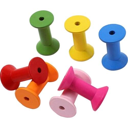 20 Pieces Natural Wooden Sewing Tools Empty Thread Spools Supplies Crafting Assorted Color