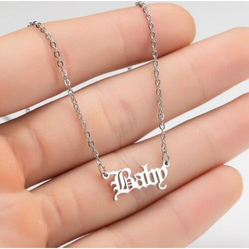 2020 New Fashion Punk Stainless Steel Baby Letter Necklaces for Women Old English Necklace Babygirl Princess Angel Choker