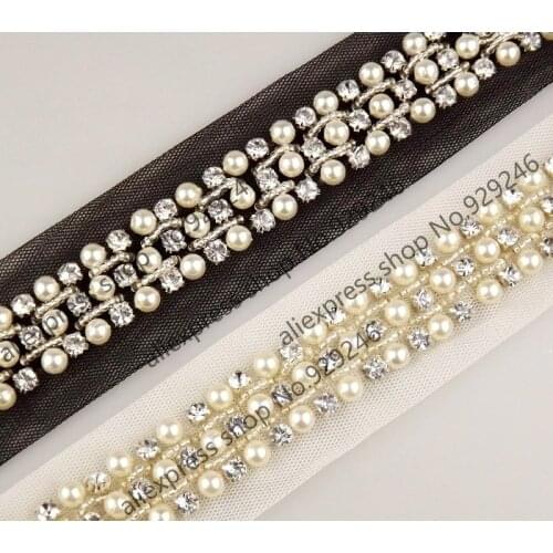 5 meters/lot 2cm luxury pearl acrylic rhinestone white black lace beaded trims DIY dress coat garment clothing sewing accessory