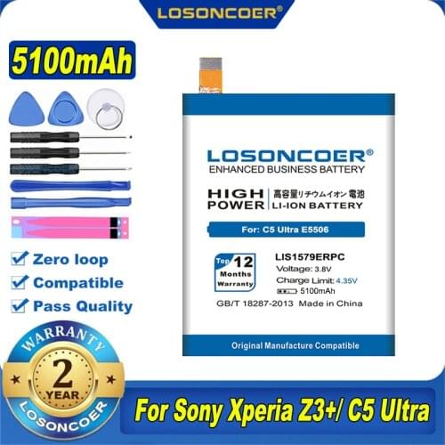 LOSONCOER LIS1579ERPC 5100mAh Battery For Sony Xperia C5 Ultra / Dual E5506 E5553 E5533 E5563 Z3 Plus Z3+/ Dual E6553 Z4 E6533