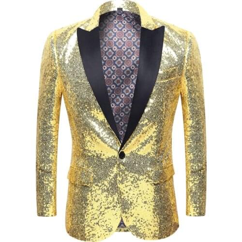 Shiny Gold Sequin Glitter Embellished Blazer Jacket Men Nightclub Prom Suit Blazer Men Costume Homme Stage Clothes For singers