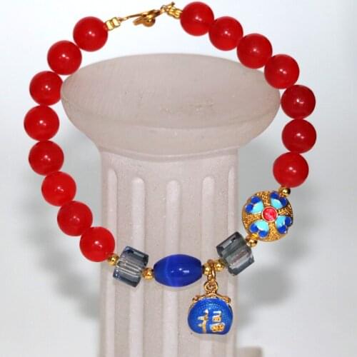 Bohemia style elegant 8mm natural multicolor stone jades chaledony round beads bracelet women cloisonne jewelry 7.5inch B2944