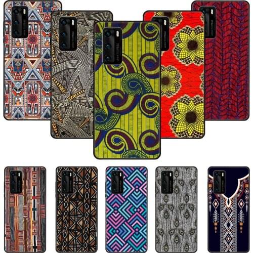 Phone Case For Huawei P20 P30 P40 P Smart Z + P10 Mate 30 10 20 Lite Pro Black Cover Waterproof Tpu African style fabric print