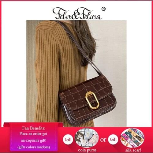 FELIX & FELICIA Fashion Shoulder Bags for Women Genuine Leather Messenger Handbag Retro Designer Alligator Pattern Crossbody Bag
