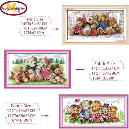 GG Bear Family Counted Cross Stitch Embroidery Sets 11CT14CT DIY Kit Needlework Cartoon Joy Sunday Cross Stitch Pattern for Kids