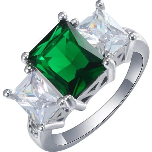 Hainon Silver Color Ring Engagement New Vintage Green White CZ Jewelry Wedding Gift Luxury Promise Rings for Women Jewelry