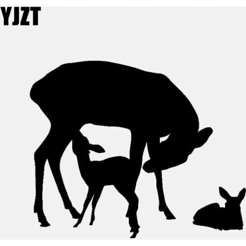 YJZT 14.8CM*12.3CM Interesting Vinyl Decal Deer Baby Family Car Sticker Animals Forest Decor Black/Silver C3-2129
