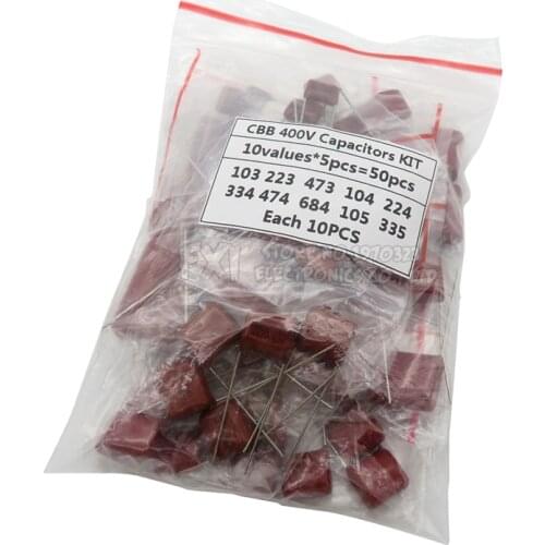 KIT 50PC=10value*5PCS Metallized Polyester Film Capacitors CBB Assortment Kit 400V 10nF ~ 3.3UF