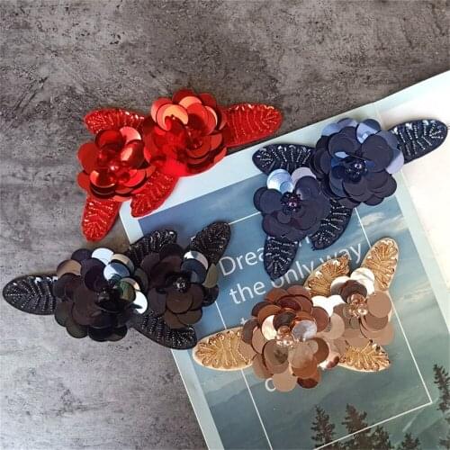 Maxsin 2 Pc/Lot High Quality Hand-beaded Sequin Flower Sticker Shoes Bags Applique Decoration Accessories DIY Clothes Patch
