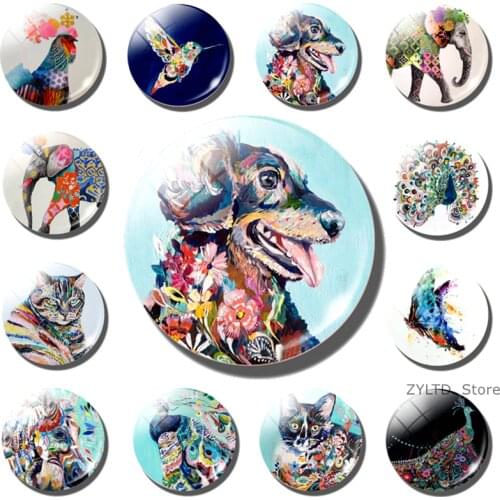Cute Flower Art Animal Fridge Magnet Dog Cat 12PCS/set Refrigerator Magnets Elephant Bird Peacock Elk Deer Tiger Horse Stickers
