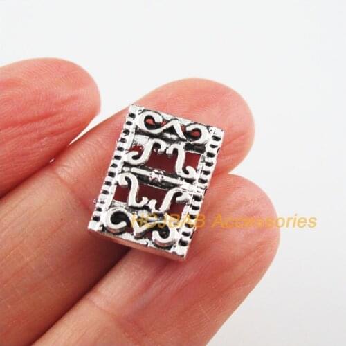 Fashion 25Pcs Tibetan Silver Color Rectangle Flower 3-Holes Charms Spacer Beads 12x17mm