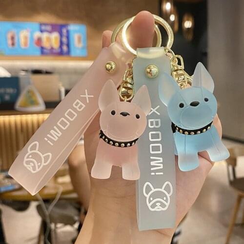 Fashion punk french bulldog keychain crystal dog keychain for ladies bag pendant jewelry small accessories men car key ring
