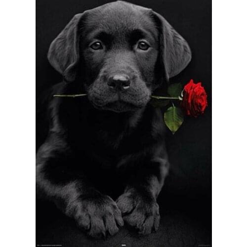 Mosaic diamond dog, diamond painting black dog