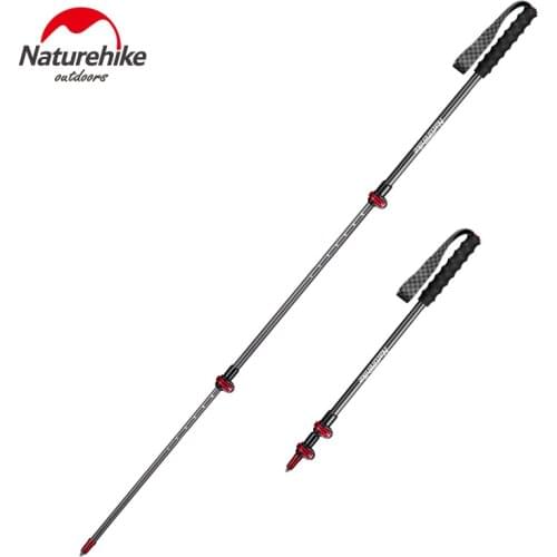 Naturehike 1PCS Carbon Fiber Trekking Pole Folding 3 Section Ultralight Lighter Hiking Cane Walking Sticks Camping