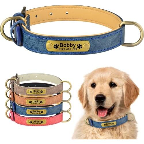 Personalized Dog Collars Customized Dog Collar with Id Tags Adjustable Large Medium Small Dog Puppies Leather Thicken Durable