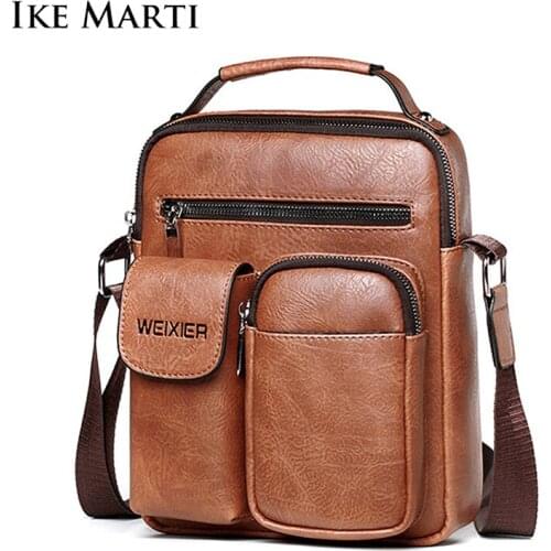 IKE MARTI Casual Men Shoulder Bag Vintage Crossbody Bags High Quality Male Bag PU Leather Handbag High capacity Messenger bags