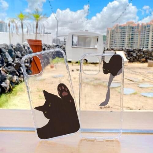 Cute Black Cats Animal Pattern Clear Phone Case For iphone 6s 7 8 Plus SE 2020 11 12 Pro Max X XS MAX XR Soft Transparent Cover