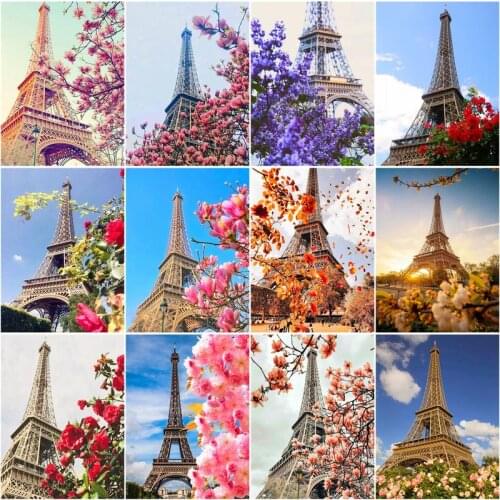 CHENISTORY Frame Diy Paint By Numbers Kits Acrylic Wall Art Home Decors Modern Coloring By Numbers Towers For Diy Gift 60x75cm