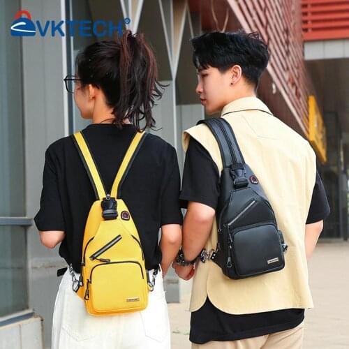 Women Men Small Backpack 2021 Casual Girls Chest Bag with Earphone Hole Female Backpack Multi-Functional Soft Leather Rucksacks