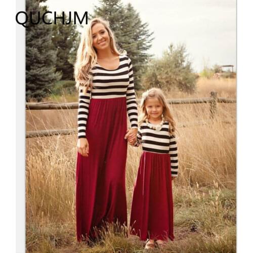 Family Matching Mother daughter dresse Family Matching clothes Striped Long sleeve Patchwork Mom daughter dress Family Fashion