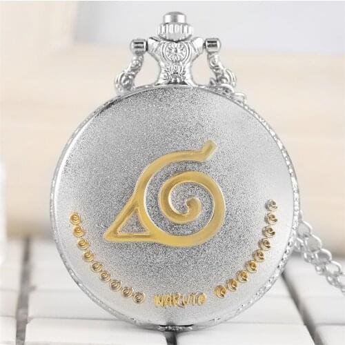 Silver Antique Japanese Anime Naruto Theme Quartz Pocket Watch Exquisite Design Pendant Necklace Clock Gifts for Kids Men Women