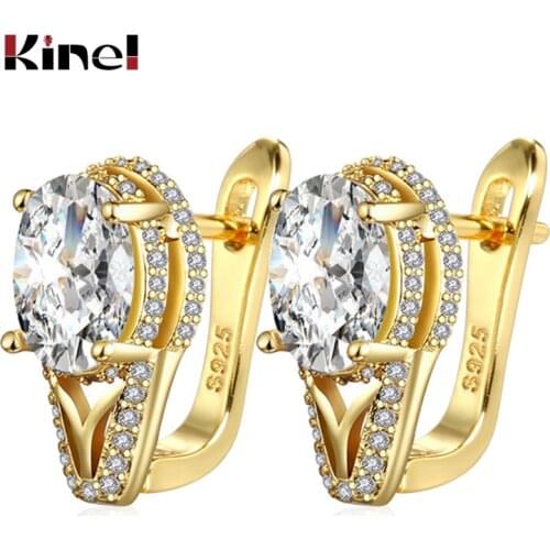 Kinel Trendy Geometric CZ Zircon Stud Earrings For Women Gold Color Zirconia Bridal Wedding Earrings Ear Studs Fashion Jewelry