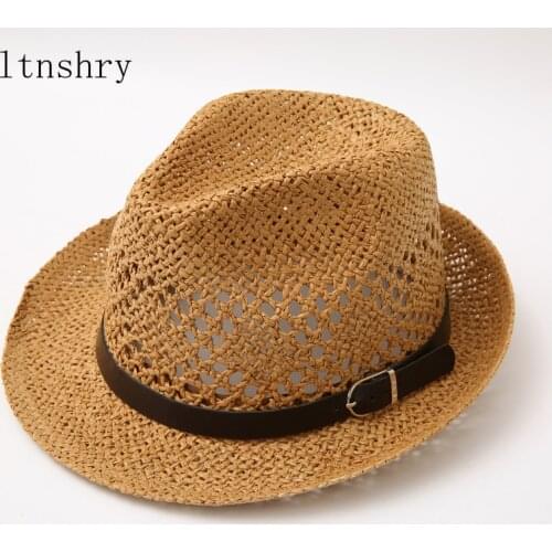 2021 New Natural Panama Straw Hat Summer Women Men Wide Brim Beach Sun Cap UV Protection Fedora Hat jazz cap Breathable holiday