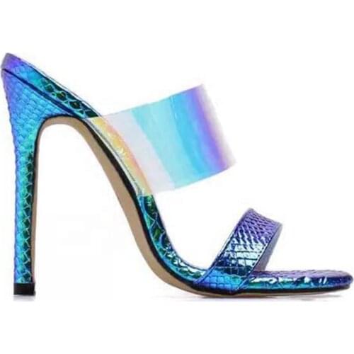 Snake Print Pointed Toe High Heels Pumps Clear PVC Slide Sandal High Heel Women Slipper Slingbacks