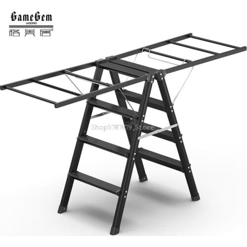 Ladder Clothes Hanger Dual Purpose Thickened Multifunctional Drying Ladder Household Folding Herringbone Ladder Clothes