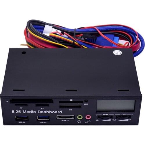 All-in-One 5.25" Media Dashboard 19+1 20Pin USB 3.0 Front Panel 3.5mm Audio e-SATA MS CF TF SD Card Reader for CD-ROM