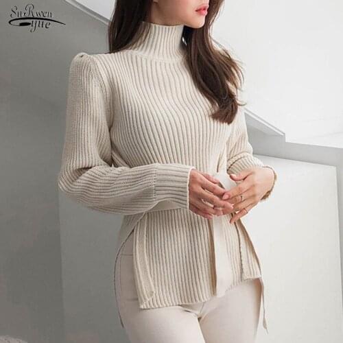 2021 Fall Korean Style Women Ropa Invierno Mujer Elegant Pull Turtleneck Pullover Sweater Pink Black Cropped Blusa Tricot 16485