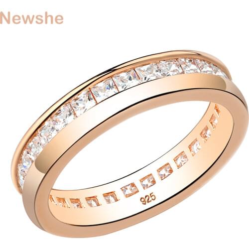Newshe 925 Sterling Silver Rose Gold Color Promise Wedding Ring Engagment Band For Women White Cubic Zircon Jewelry Size 5-10
