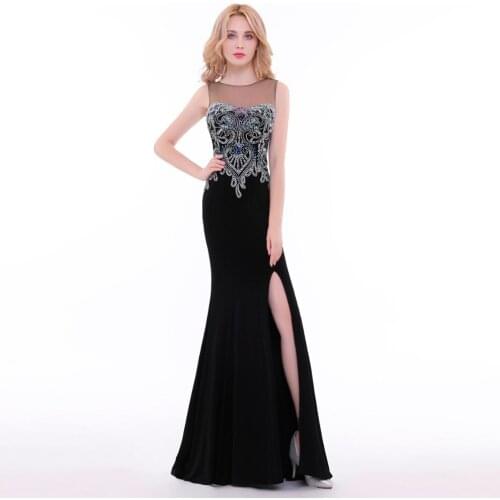 Finove 2020 New Arrivals Vintage Full Beading Long Elegant Evening Dress Sexy Blackless Split Side Formal Party Gowns For Woman