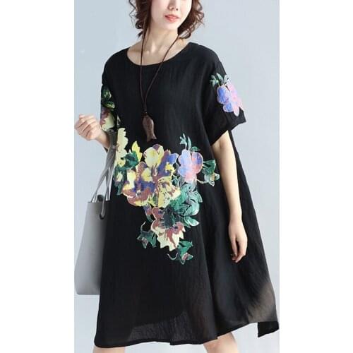 Plus Size Dresses For Women 2019 Summer Dresses Folk Print Ethnic Dress Oriental Dress Vintage Elegant Chinese Dresses TA1347