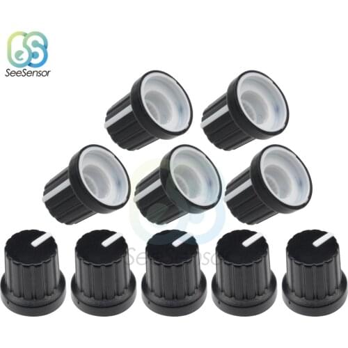 10Pcs WH148 6mm Shaft Hole Dia Plastic Threaded Knurled Potentiometer Knobs Caps