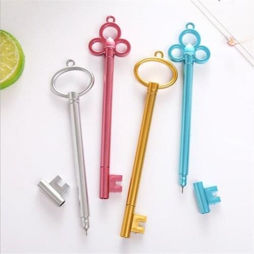 2PCS Creative Cute Key Design Metal Color Gel Pen Writing Signing Pen Student Stationery School Office Supply 0.38mm Black