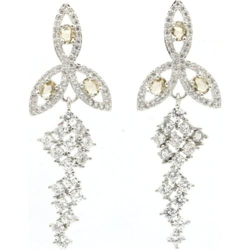 40x19mm Multi Color Flowers Shape Created Citrine Peridot Tanzanite White CZ For Sister Wedding Silver Earrings