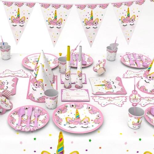 78pcs Unicorn Birthday Party Decors Disposable Tableware Unicorn Cups Plates Napkin Kids Birthday Baby Shower Kids Decorations
