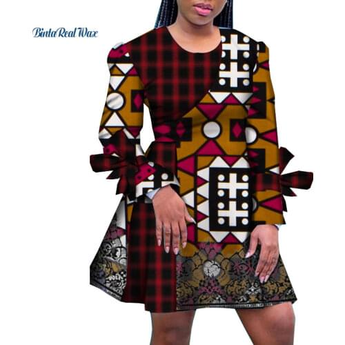 Africa Woman Long Sleeve African Dresses for Women Print Knee Length Vestidos Bazin Riche African Ankara Party Dress WY7559