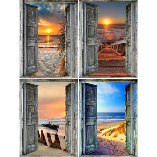5D Full Drill Diamond Embroidery Door Scenery Picture Of Rhinestone Sunset Diamond Painting Landscape Cross Stitch Home Decor