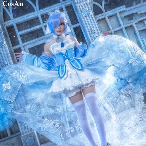 Anime Re:Life In A Different World From Zero Rem Cosplay Costume Crystal Flower Marry Luxurious Dress Ice Crystals Wedding S-L