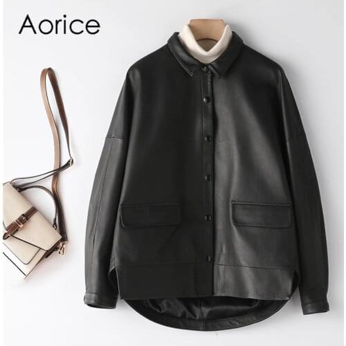 Aorice Women Real SheepSkin Leather Jacket Vest Suit 2021 Brand Spring Female Genuine Leather Jackets Coats CT114