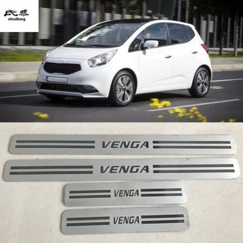 Free shipping 4pcs/lot car stickers for 2009-2018 KIA VENGA ultra-thin Stainless Steel Door Sill Scuff Plate Pedal Cover