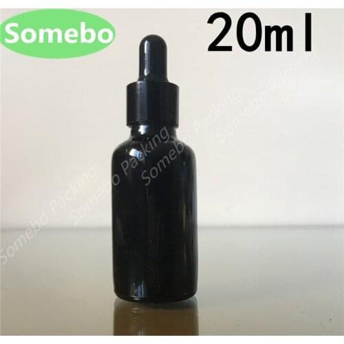 Free Shipping 200pcs/lot 20ml Shiny Black Glass Bottle With Dropper Glass Dropper Bottle Vial 20CC Black Glass Bottle
