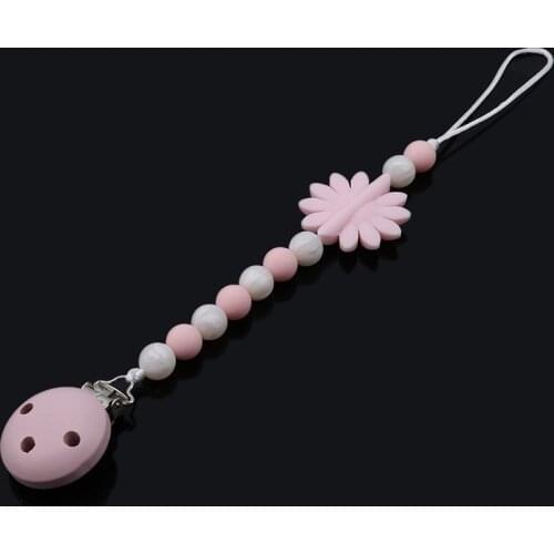 1Pcs Silicone Personalised Name Baby Pacifier Clips Beads Silicone Flower Pacifier Chain Holder Baby Shower Gift Baby Teether Ho