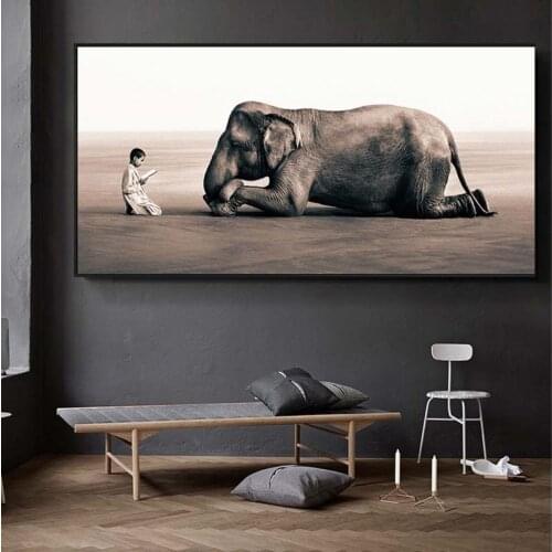 Child Lectures as Elephant Wall Art Decoration Canvas Painting Zen Art Poster Print Canvas Art Animal Picture for Living Room